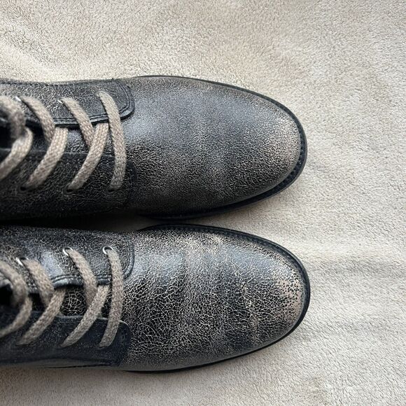 J. Crew Distressed Crackle Dark Brown Leather Lace Up Ankle Boot Women’s 7.5 - Picture 6 of 16